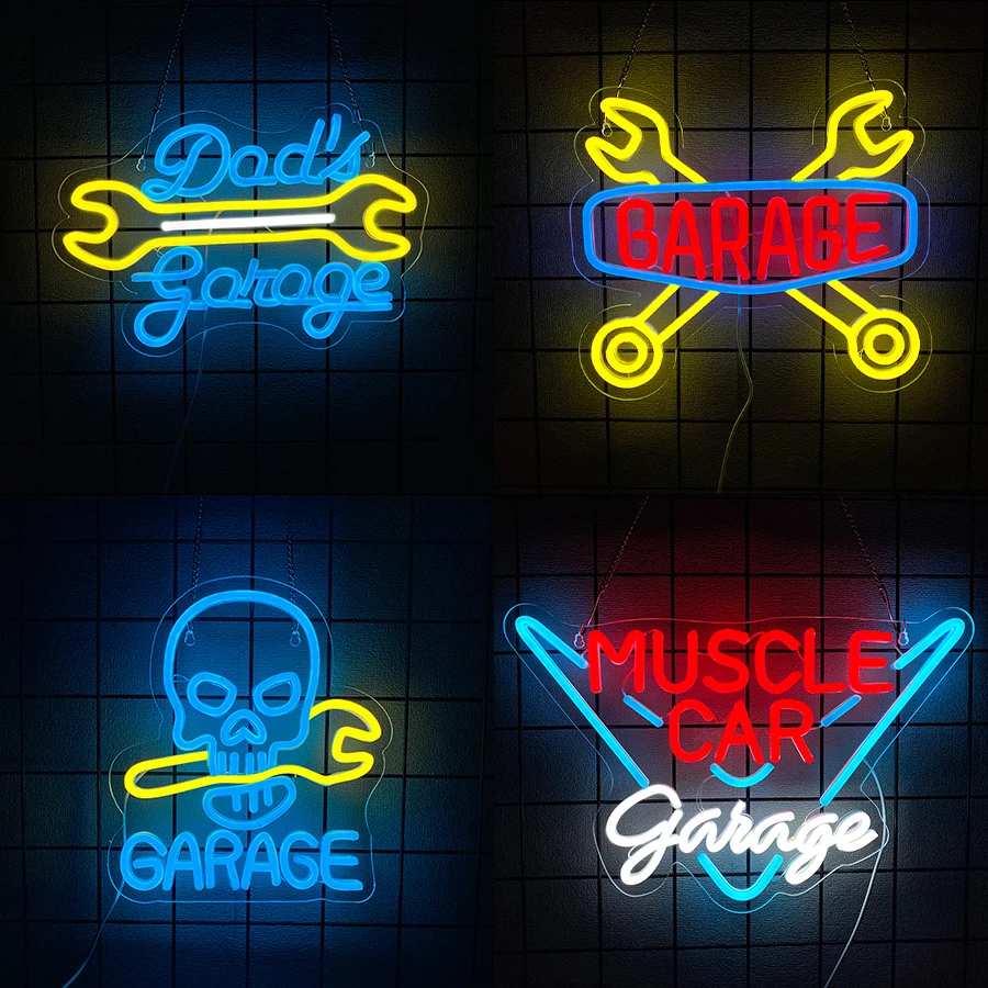 Auto Repair Shop Signs - 벽 장식용 차고 네온 사인, 맨